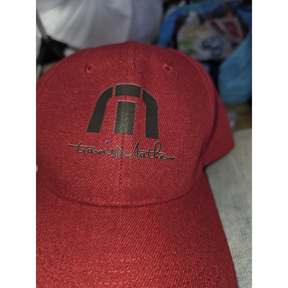 Travis Mathew Signed Red Hat‎ With Logo Above His Signature. Hook And Loop...
